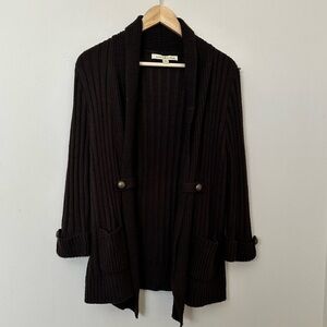 Dark Brown Cable Knit Cardigan with Front Pockets - Size Small